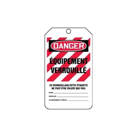 Accuform French Safety Tags, DANGER EQUIPMENT LOCKED OUT, 5.75in x 3.25in, PF-Cardstock, 25PK FRMLT410CTP